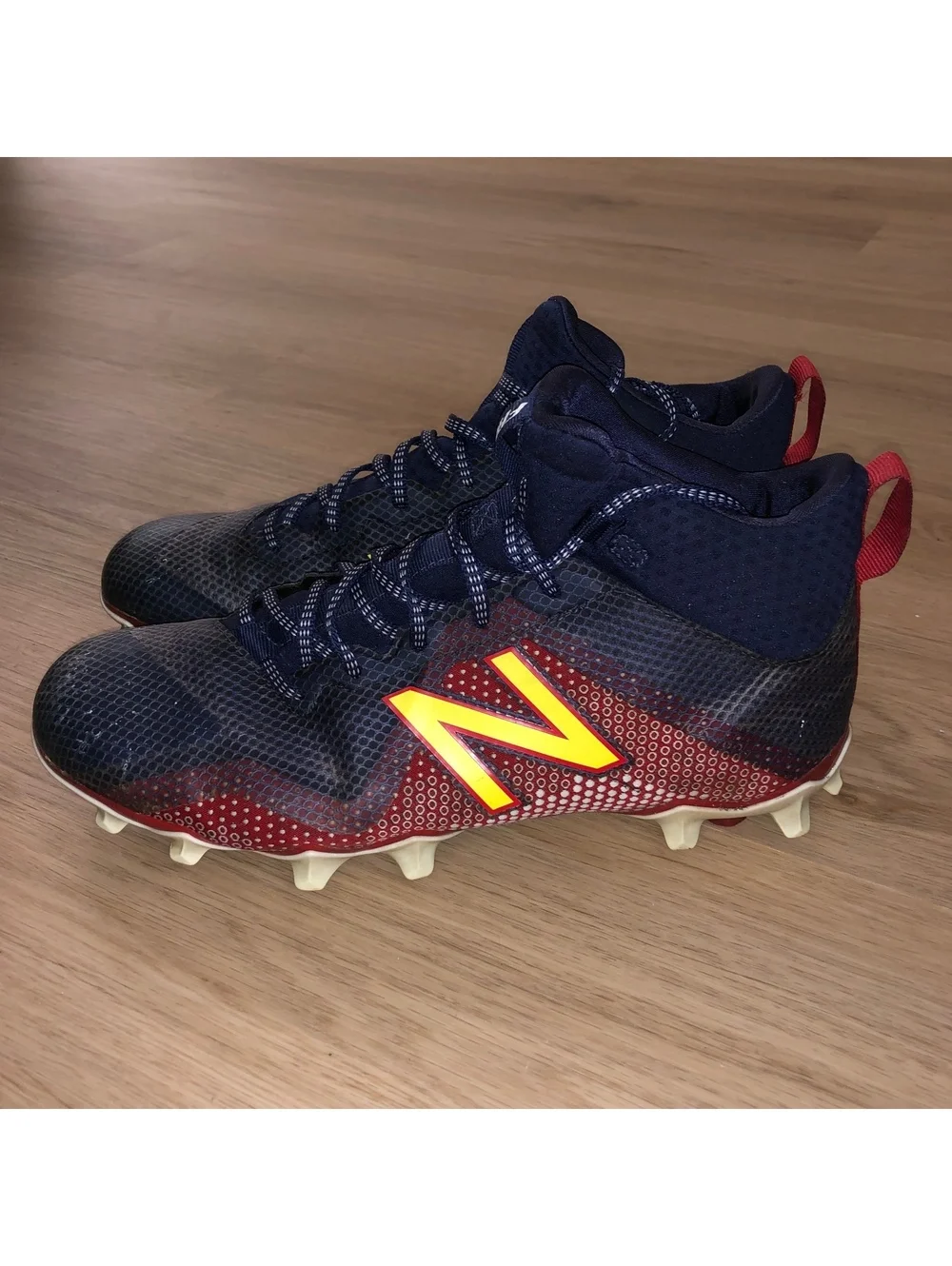 NEW BALANCE MID FREEZE LAX LACROSSE CLEATS SUPERMAN BLUE RED YELLOW MENS SIZE 9